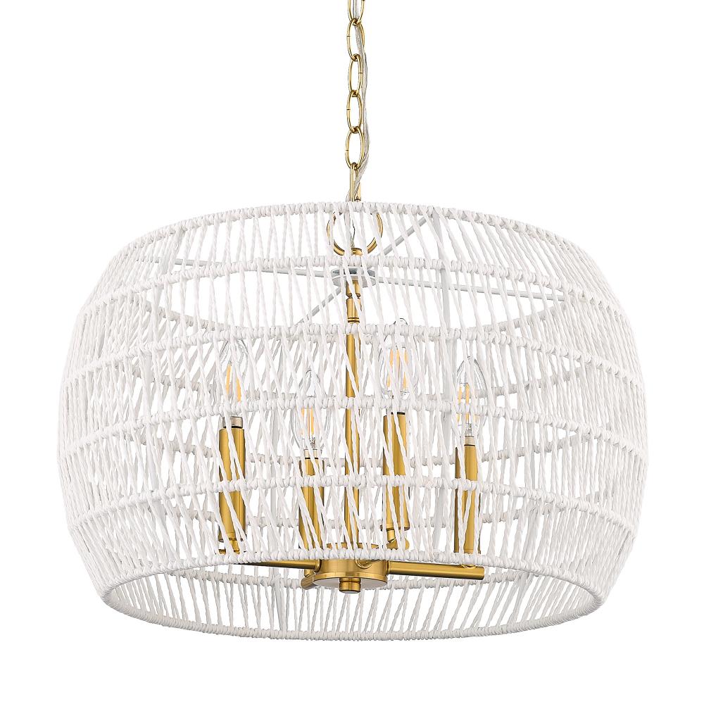 Ellie 4 Light Chandelier in Modern Brushed Gold with Bleached White Raphia Rope Shade