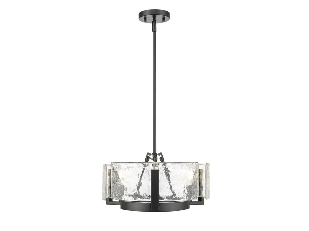 Aenon 3-Light Chandelier in Matte Black with Hammered Water Glass
