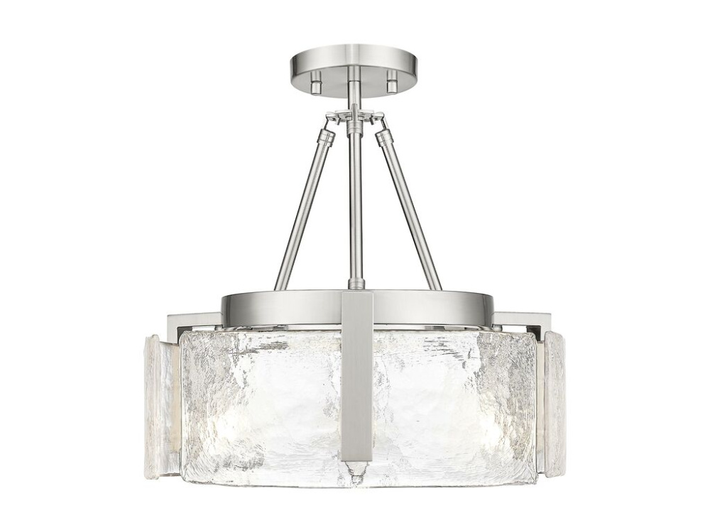 Aenon 3-Light Semi-Flush in Pewter with Hammered Water Glass Shade