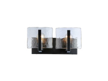 Golden 3164-BA2 BLK-HWG - Aenon BLK 2 Light Bath Vanity in Matte Balck with Hammered Water Glass Shade