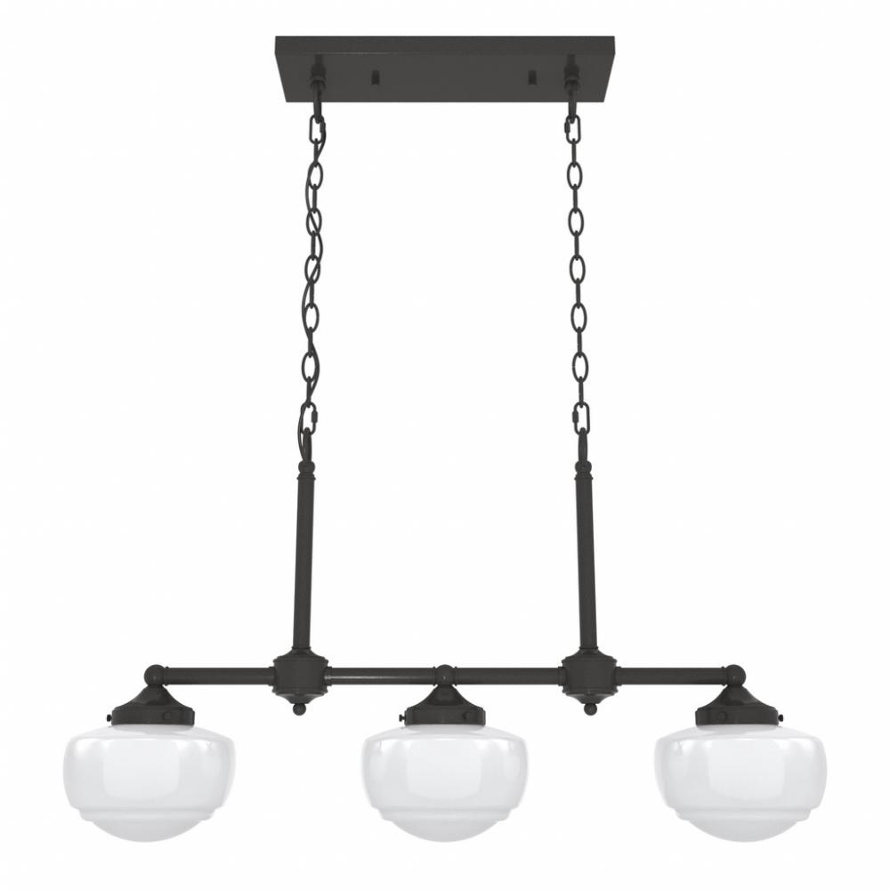 Hunter Saddle Creek Noble Bronze with Cased White Glass 3 Light Chandelier Ceiling Light Fixture