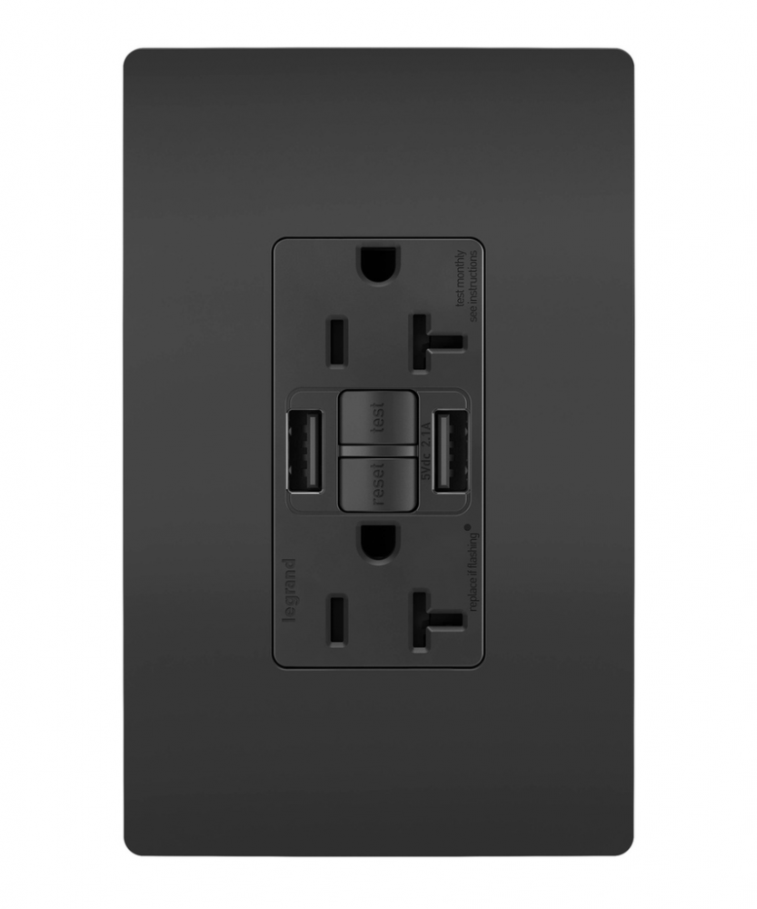 radiant® Tamper-Resistant 20A Duplex Self-Test GFCI Receptacles with SafeLock® Protection