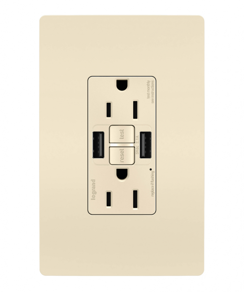 radiant® Tamper-Resistant 15A Duplex Self-Test GFCI Receptacles with SafeLock® Protection