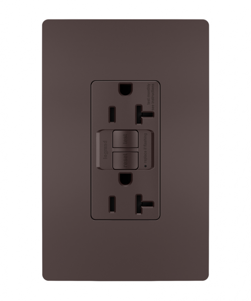 radiant Tamper-Resistant 20A Duplex Self-Test GFCI Receptacle wt SafeLock Protection, Dark Bronz