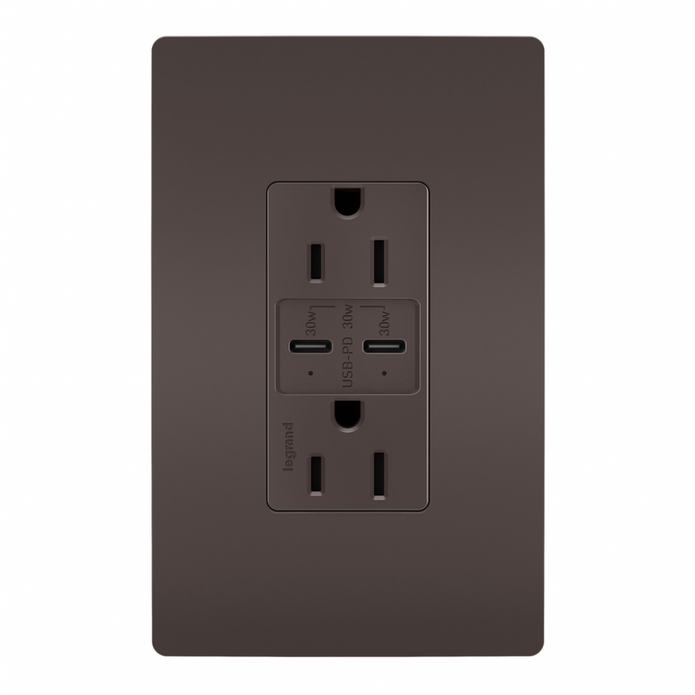 radiant 15A Tamper Resistant Ultra Fast PLUS Power Delivery USB Type C/C Outlet, Brown (6 pack) (6 pack)