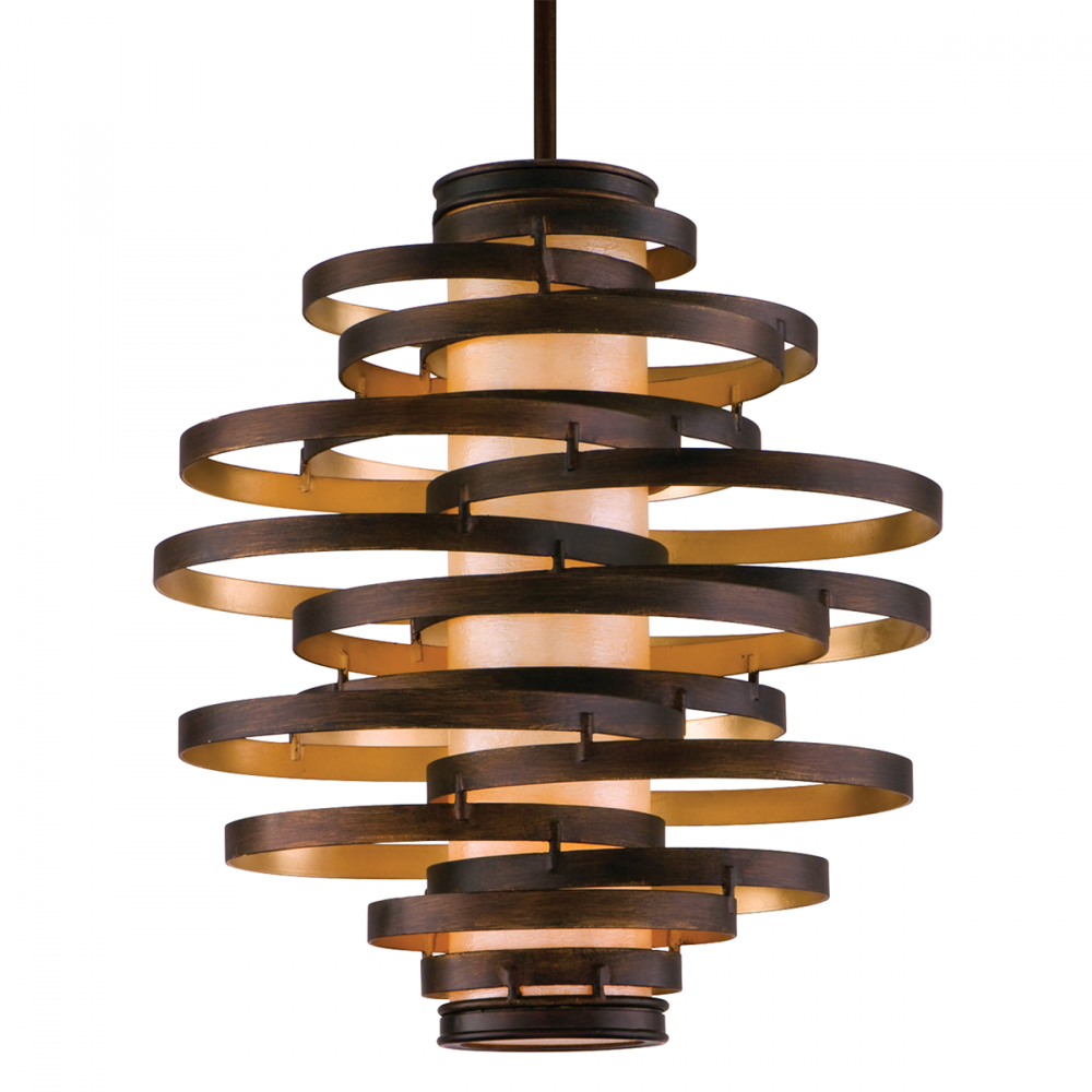 Three Light Gold Down Pendant